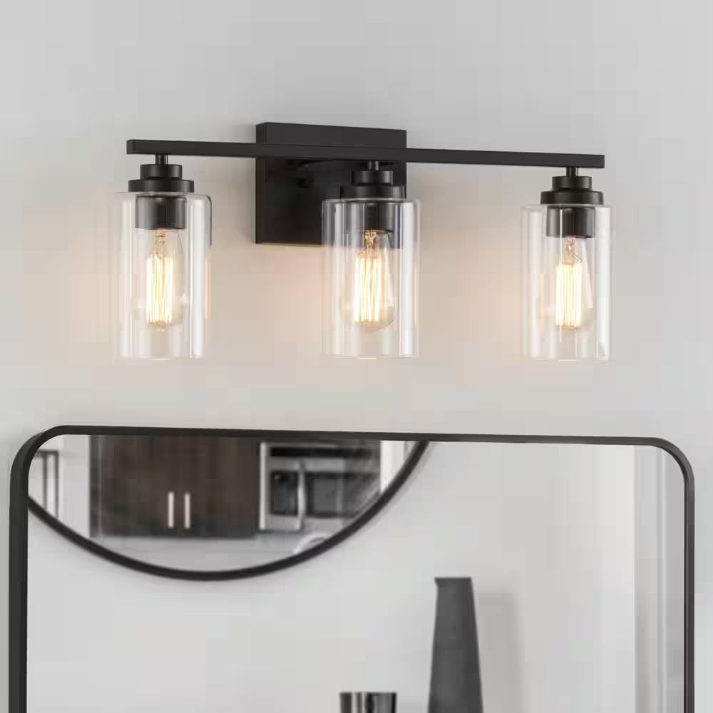 3 Light Black Vanity Light with Clear Glass Shade thumbnail 2
