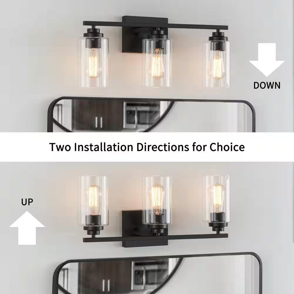 3 Light Black Vanity Light with Clear Glass Shade thumbnail 3
