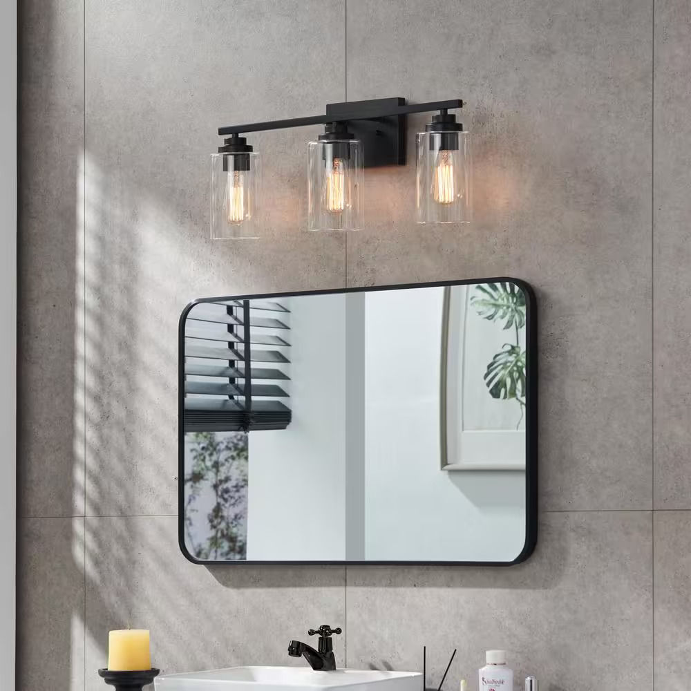 3 Light Black Vanity Light with Clear Glass Shade thumbnail 4