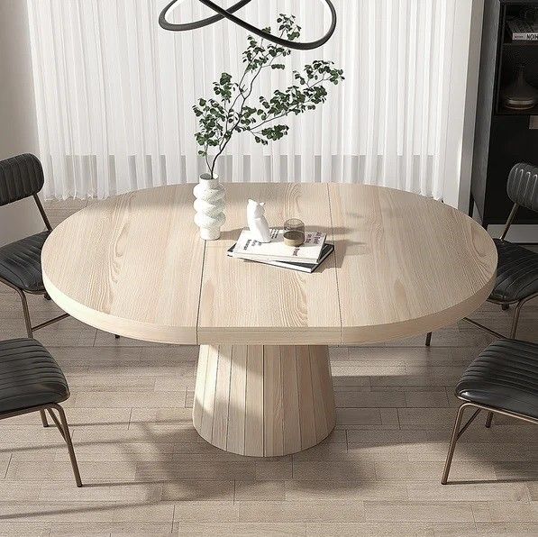 Japandi Extendable Whitewash Dining Table thumbnail 2