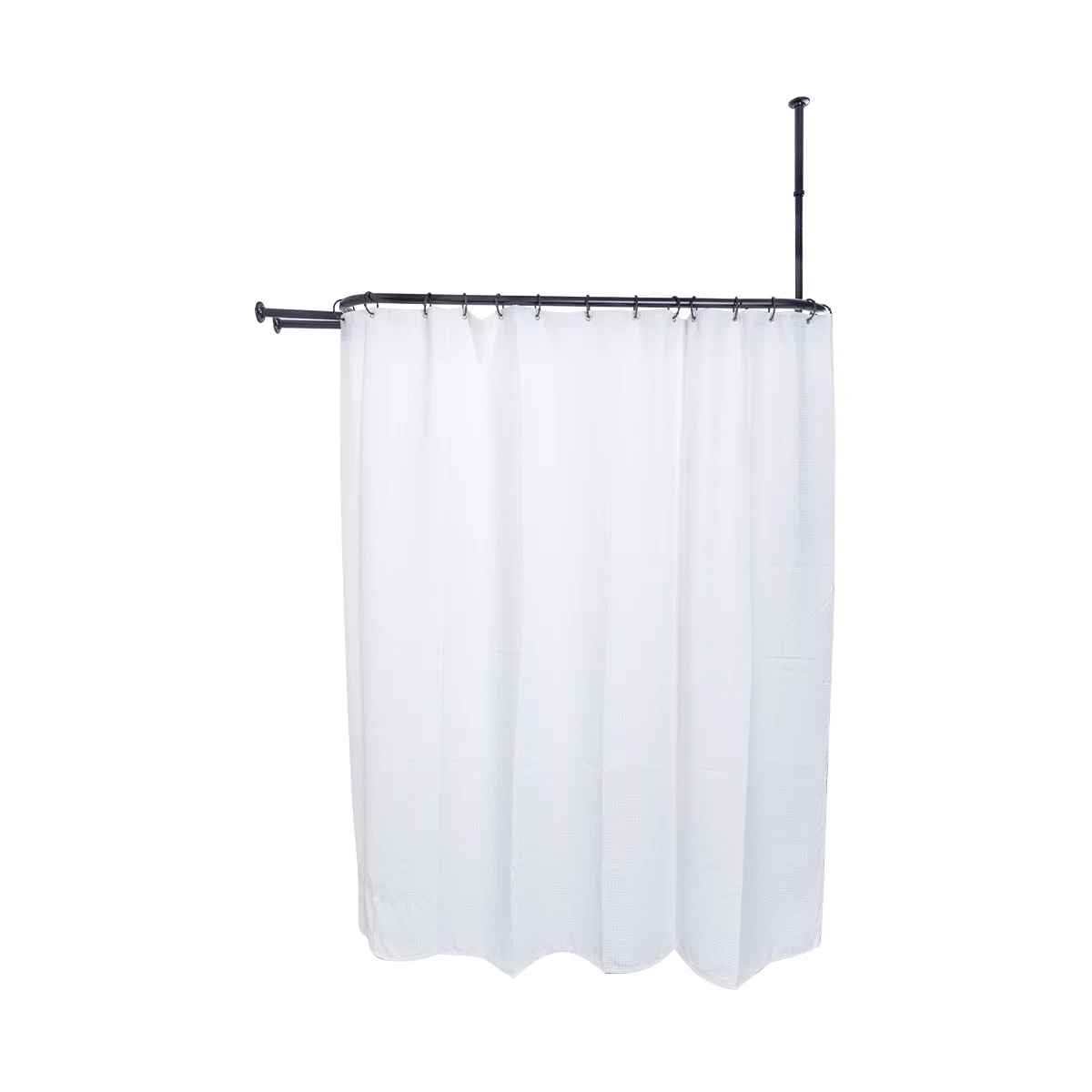 D-Shaped Fixed Shower Curtain Rod and Hook Set thumbnail 2