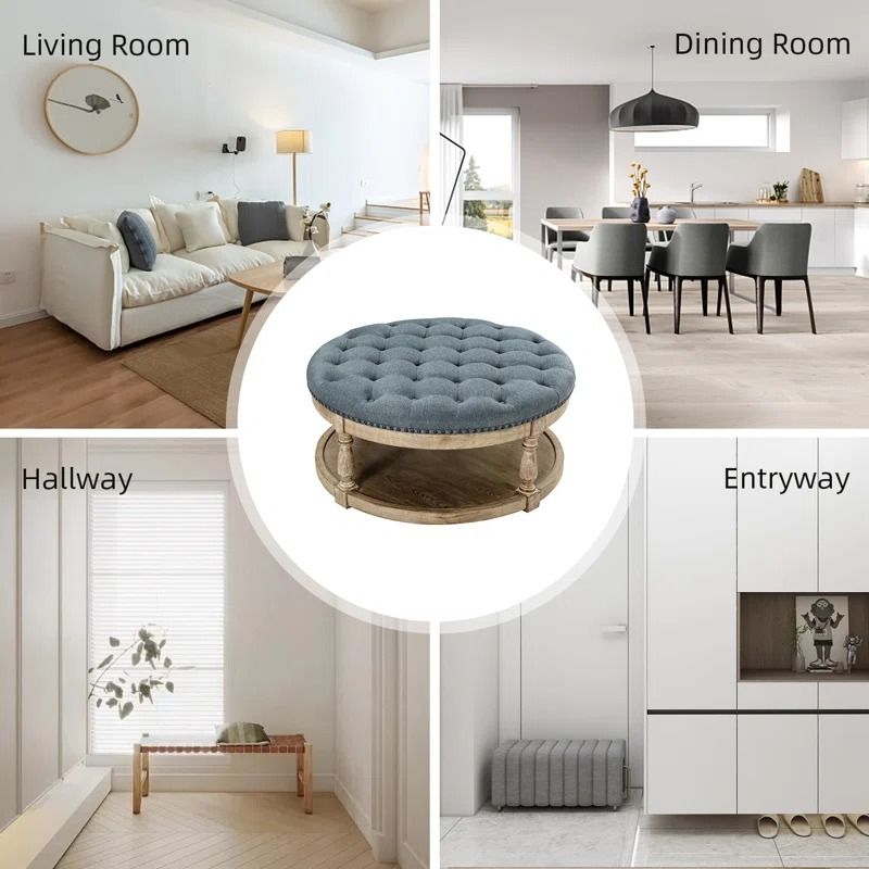 Kat Transitional Upholstered Storage Button tufted Ottoman thumbnail 4
