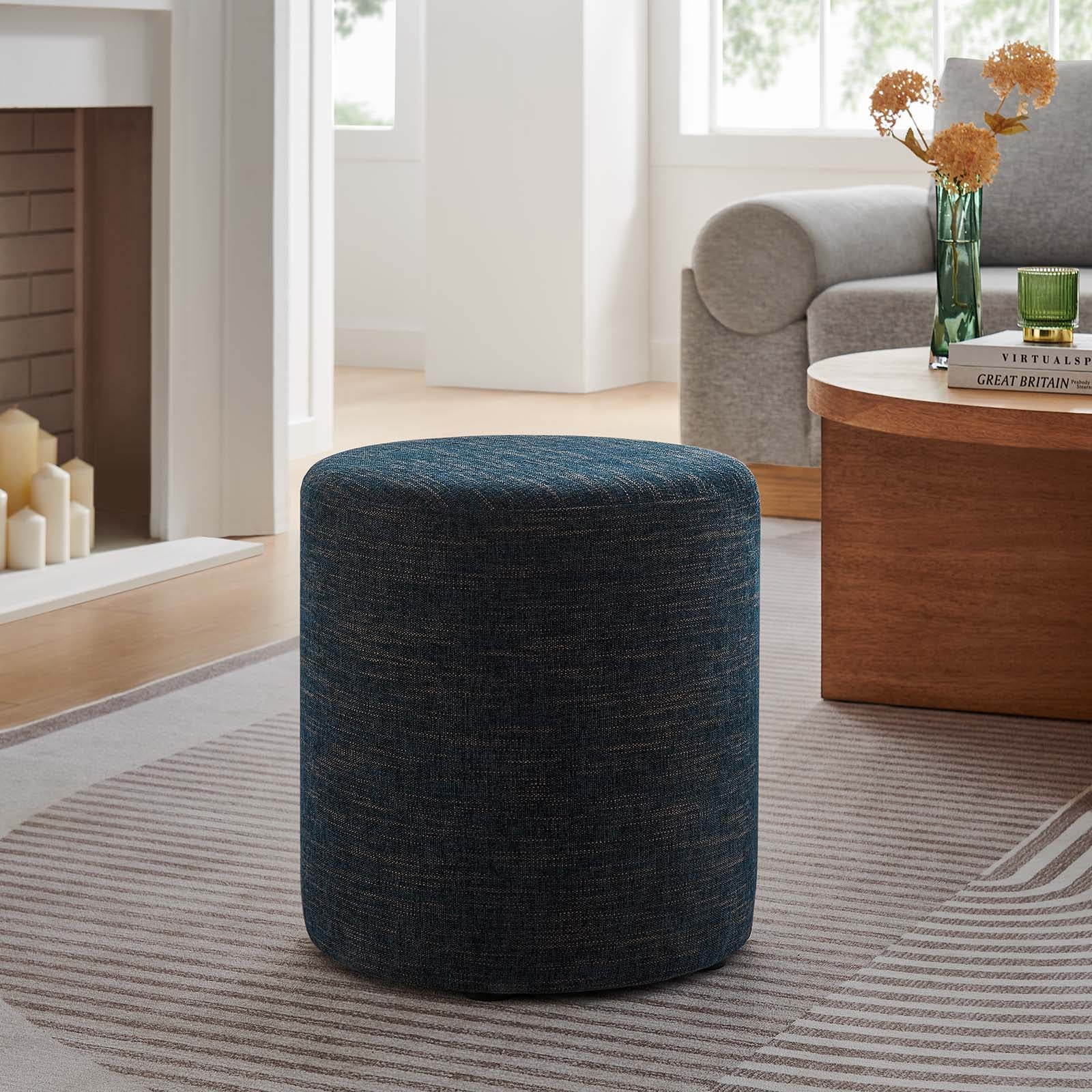 Callie Round Upholstered Ottoman thumbnail 2