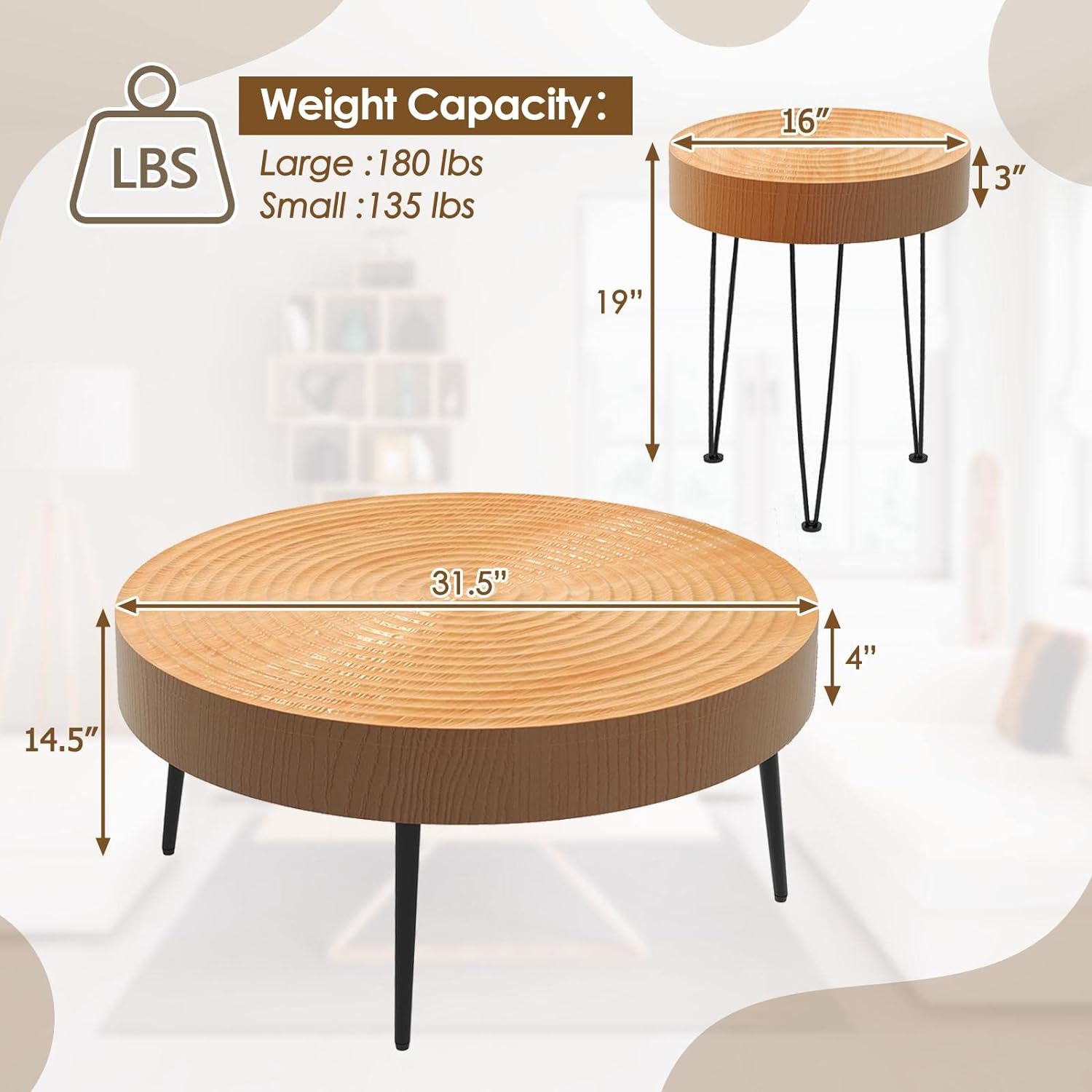 Giantex Boho Round Coffee Table thumbnail 4