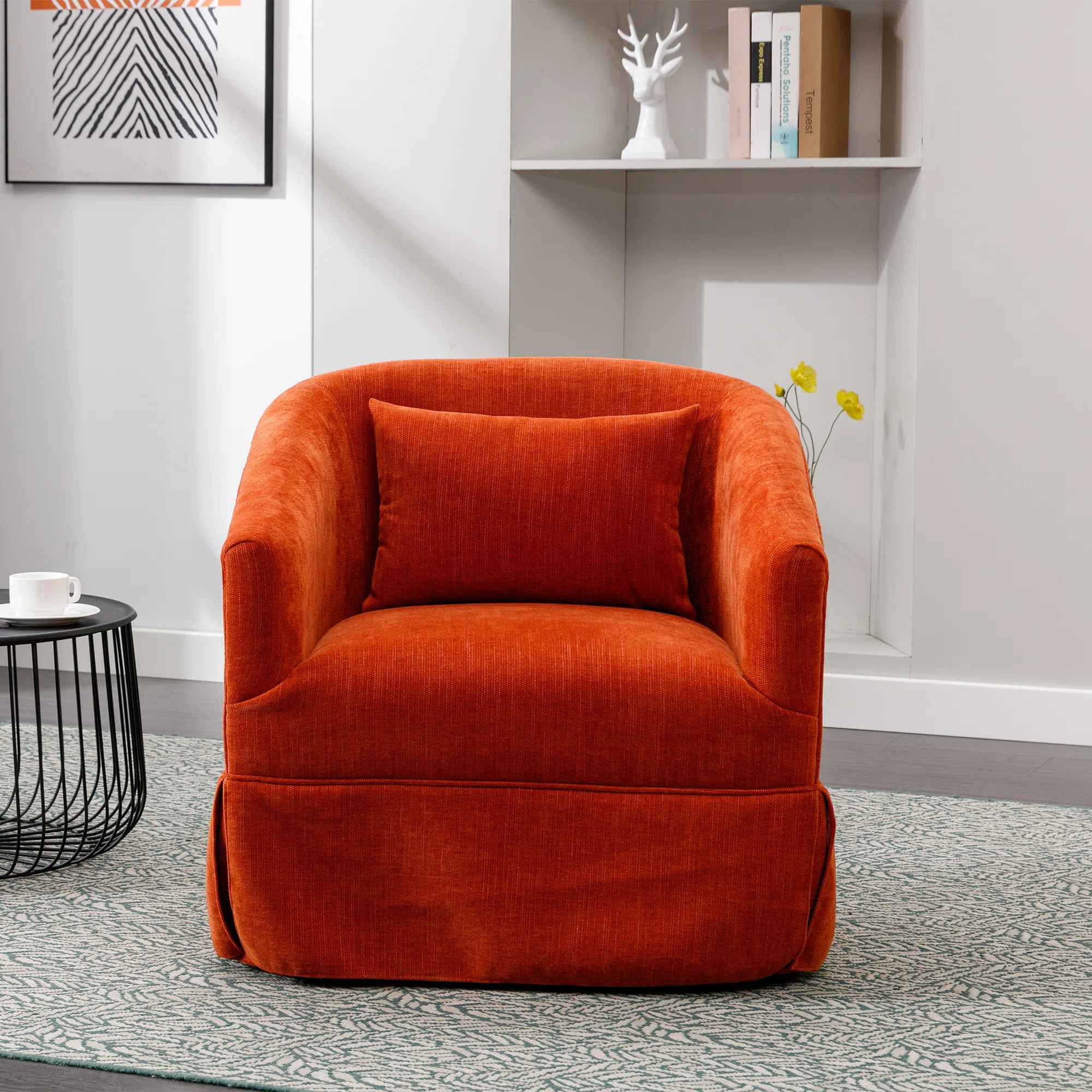 Swivel Accent Arm Chair With Plump Pillow thumbnail 2