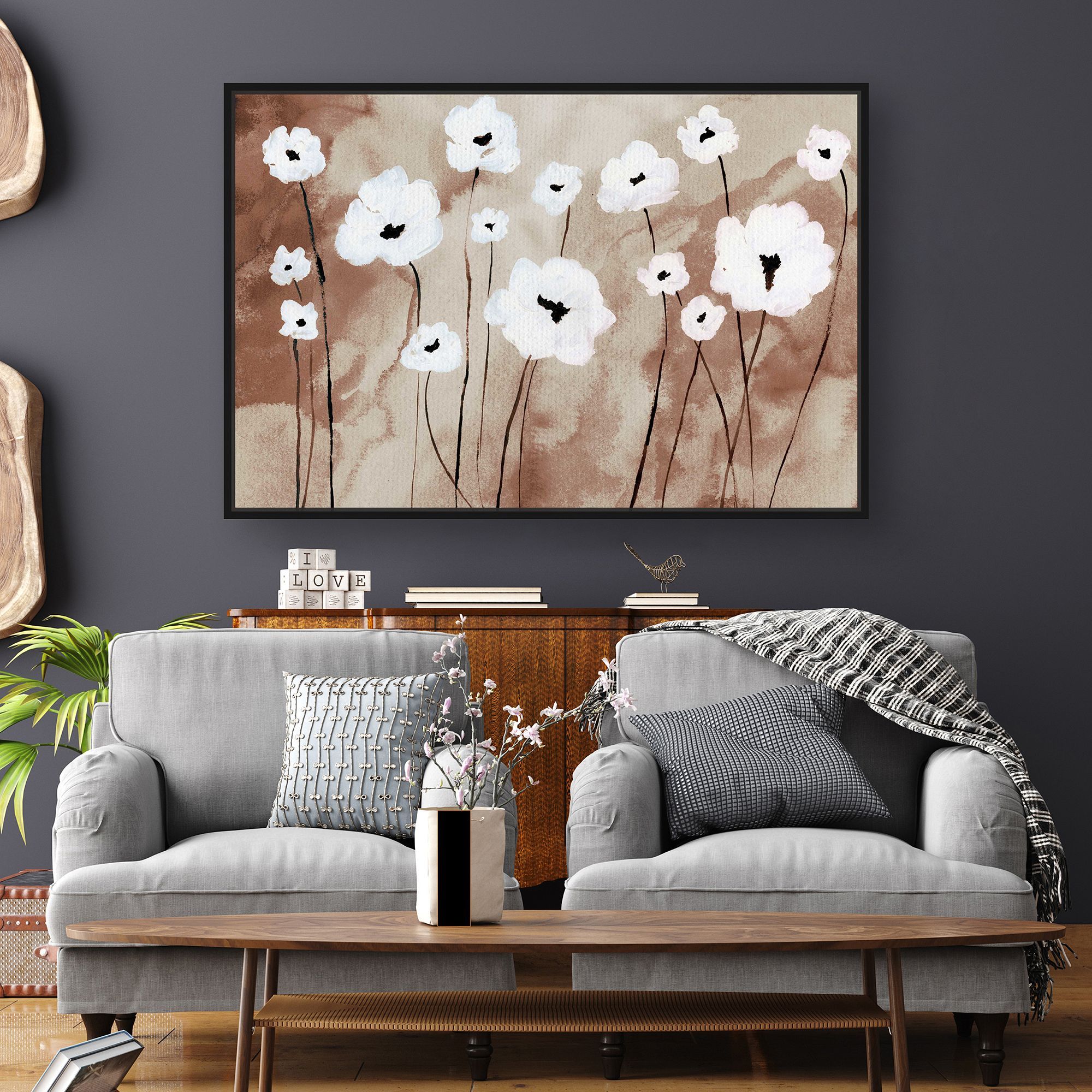Flower Field Landscape Framed Canvas Wall Art thumbnail 2