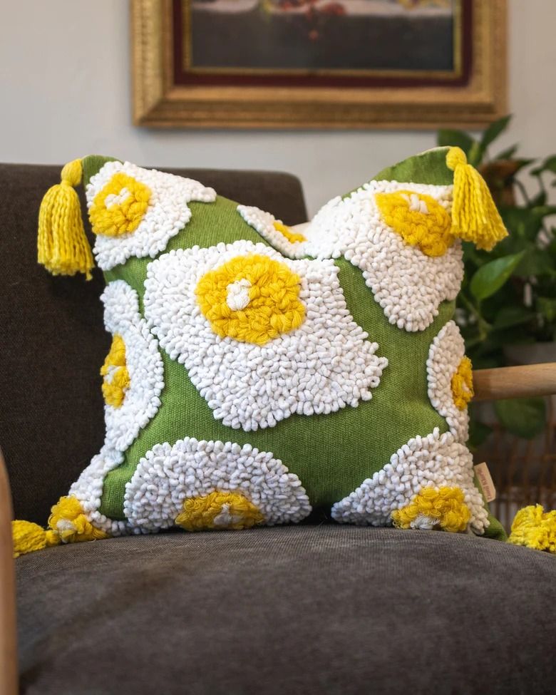 Eggie Organic Cotton Egg Throw Pillow 18x18 thumbnail 2