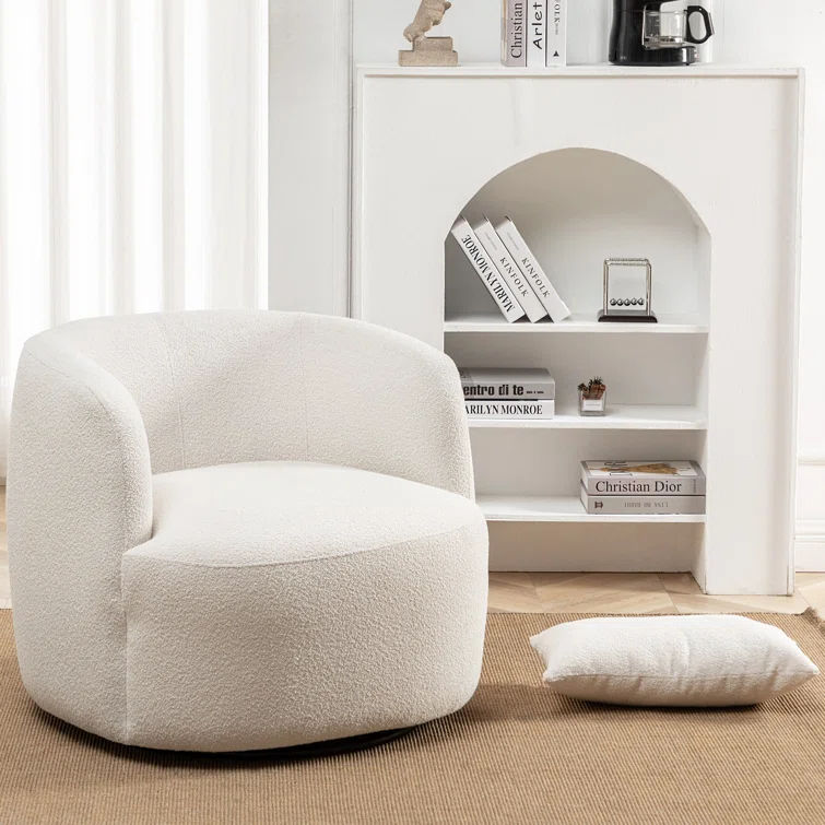 Arijit 34" Wide Boucle Upholstered Swivel Armchair thumbnail 4