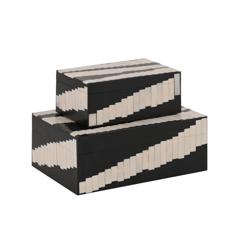 Kamari 2 Piece Geometric Inlay Decorative Nesting Boxes Small thumbnail 3