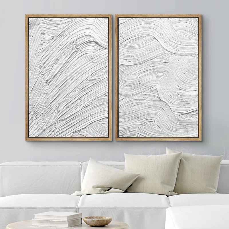 Stroke Waves Abstract Shapes Illustrations Canvas 2 Pieces Painting-36"x48" thumbnail 2