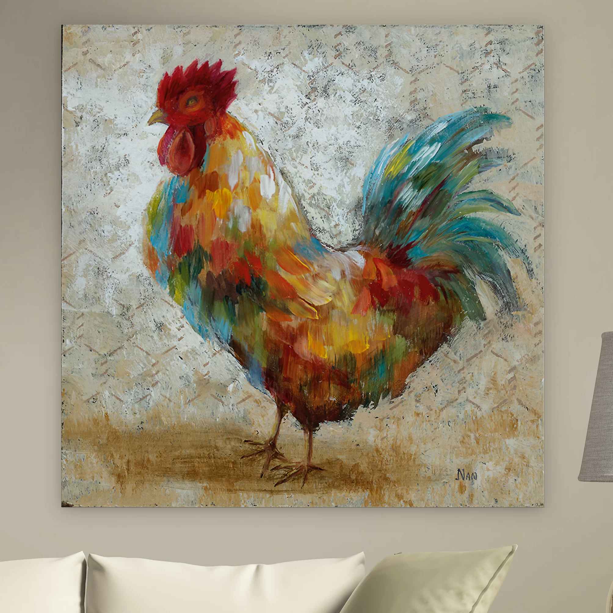 Fancy Rooster II On Canvas Print-32"x32" thumbnail 2