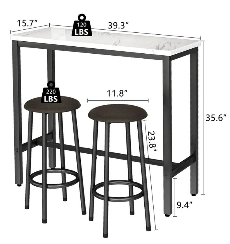 3 Piece Dining Bar Table Set thumbnail 4