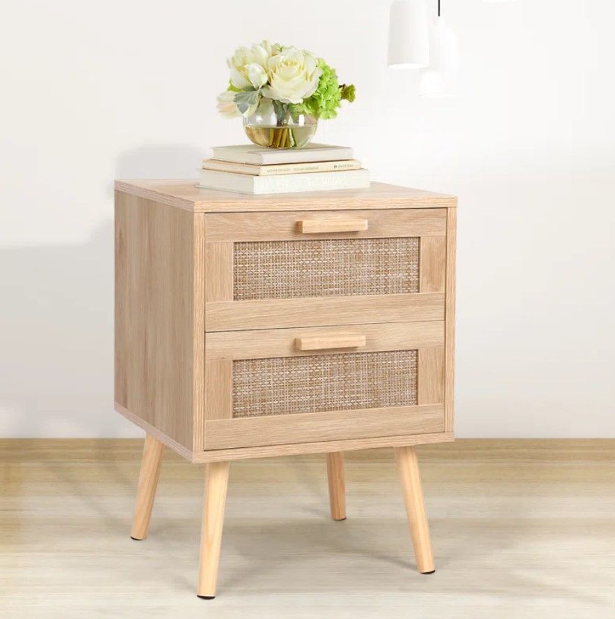 Spurlin Rattan Nightstand With 2 Storage Drawers thumbnail 2