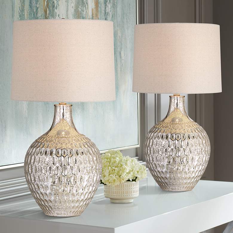 360 Lighting Waylon Modern Luxe Mercury Glass Table Lamps Set of 2 thumbnail 2