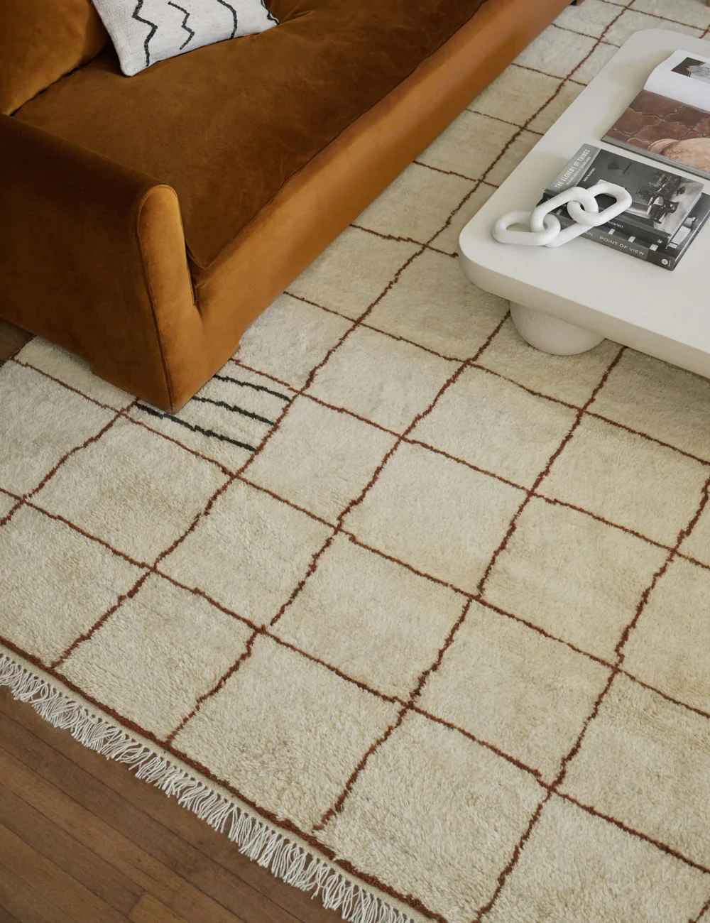 Irregular Grid Hand Knotted Wool Rug-9'x12' thumbnail 3