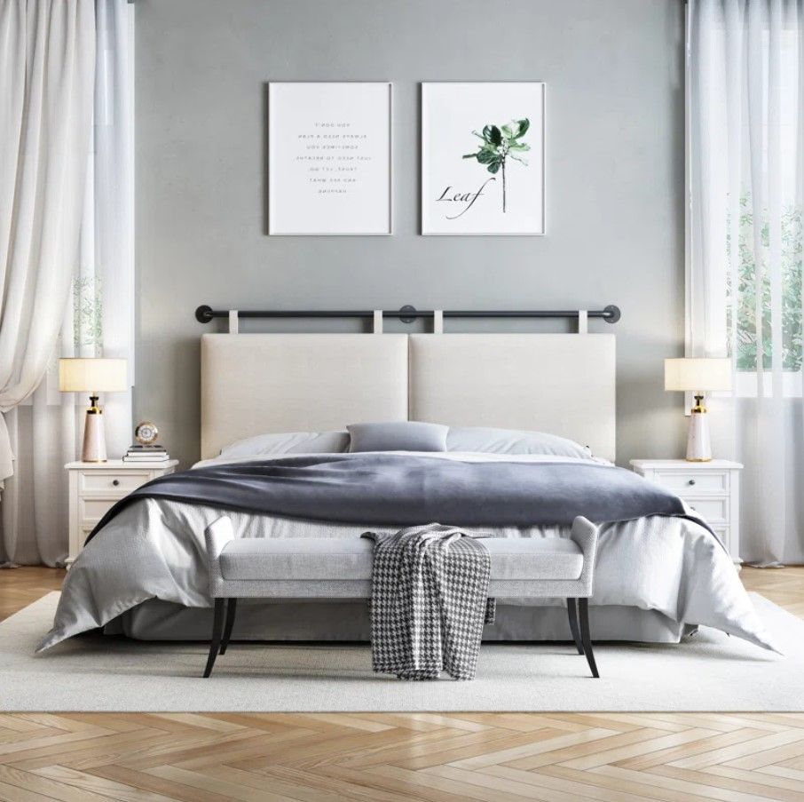 Upholstered King Linen Panel Headboard thumbnail 3
