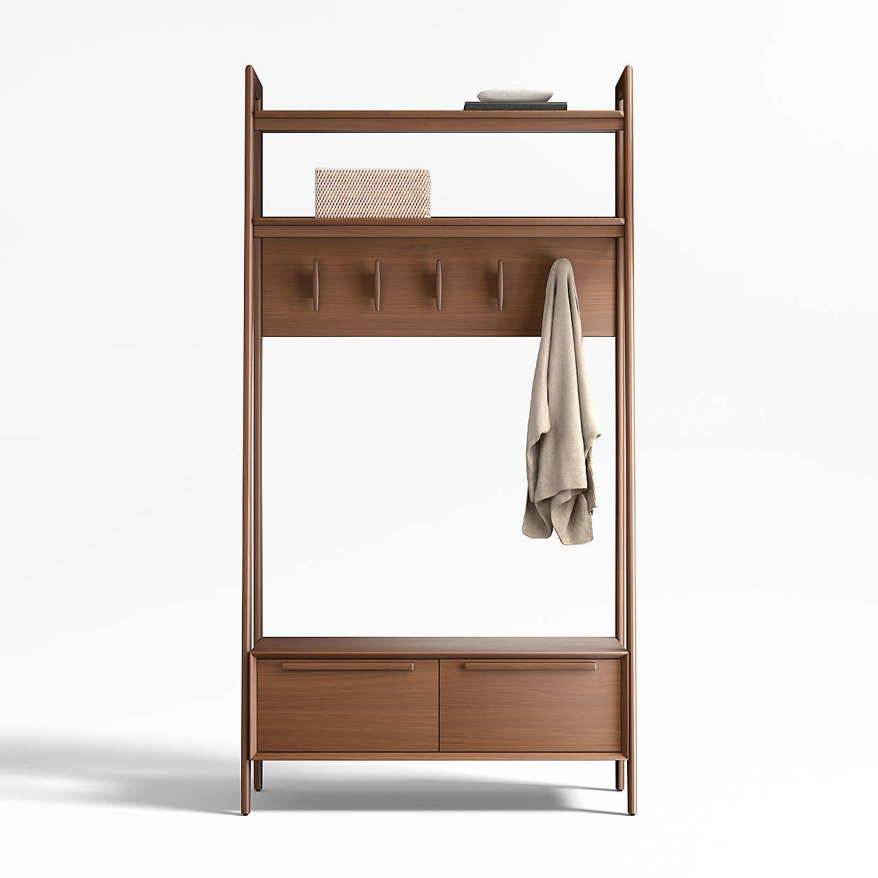 Tate Walnut Wood Hall Tree with Bench and Shoe Storage thumbnail 2