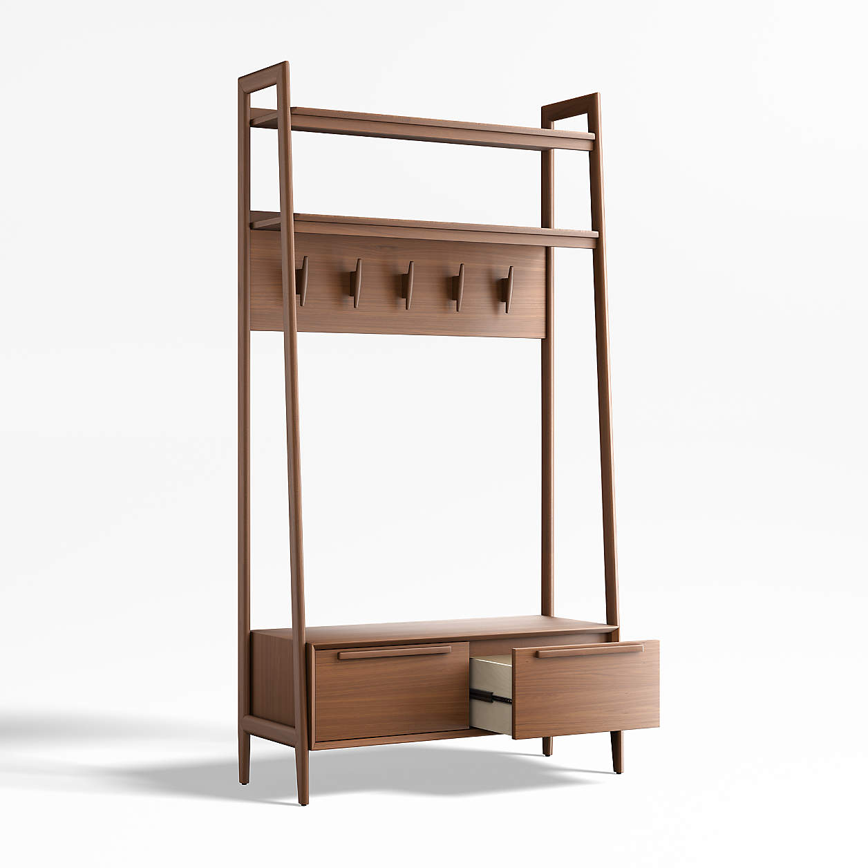 Tate Walnut Wood Hall Tree with Bench and Shoe Storage thumbnail 3