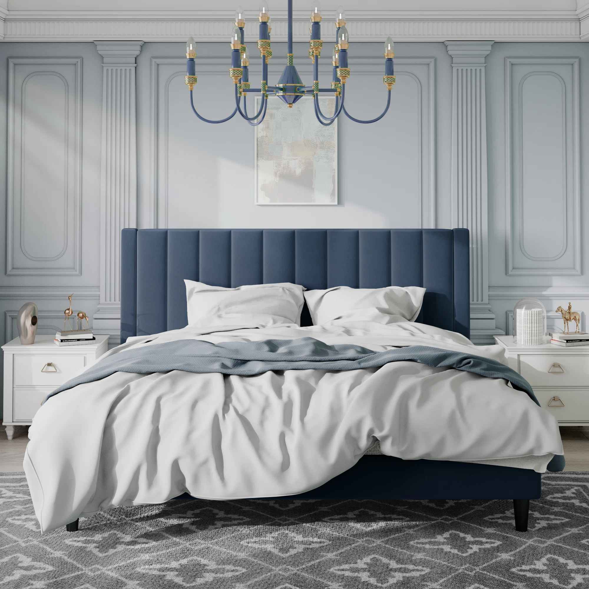 Austell Velvet Wingback Bed-King thumbnail 2