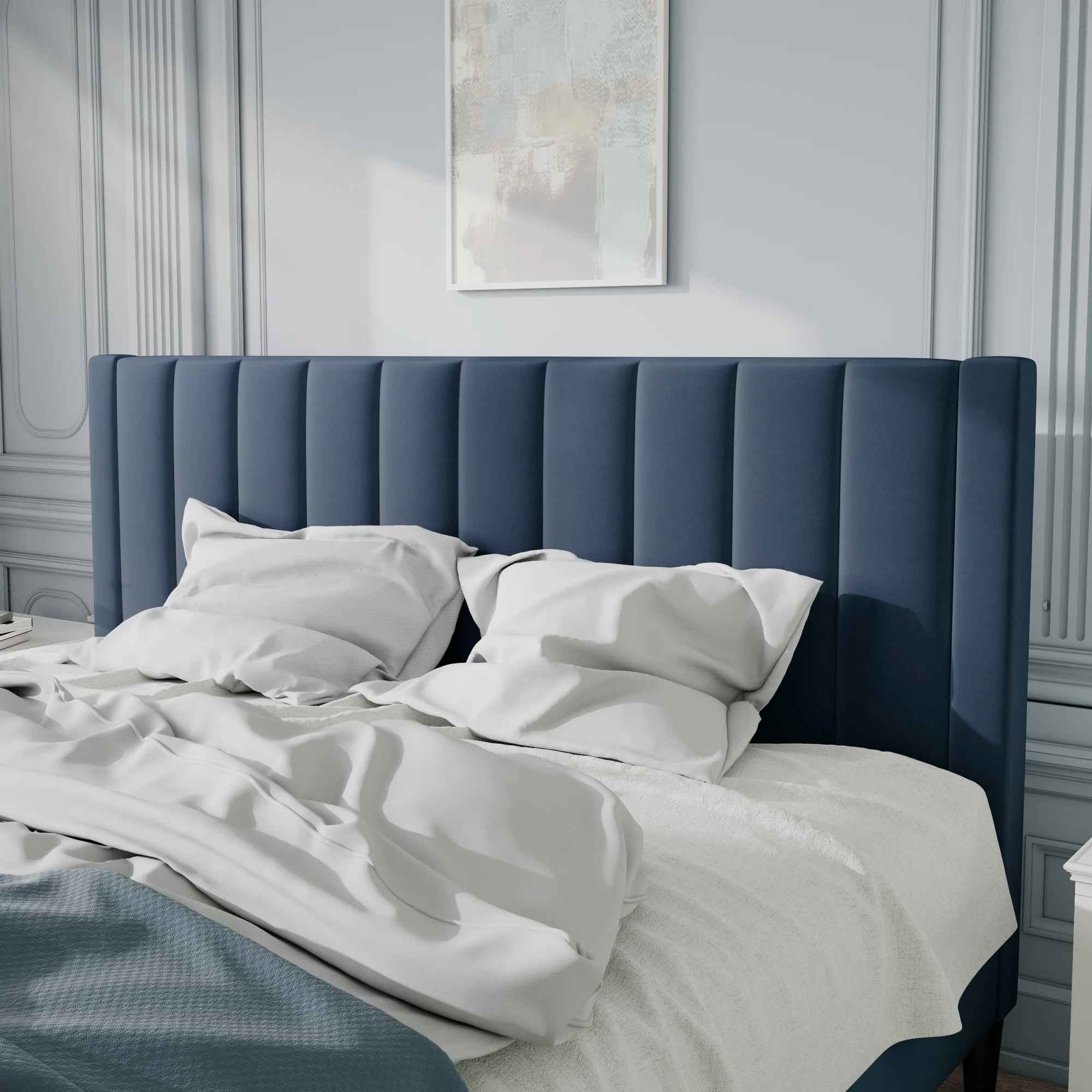 Austell Velvet Wingback Bed-King thumbnail 3
