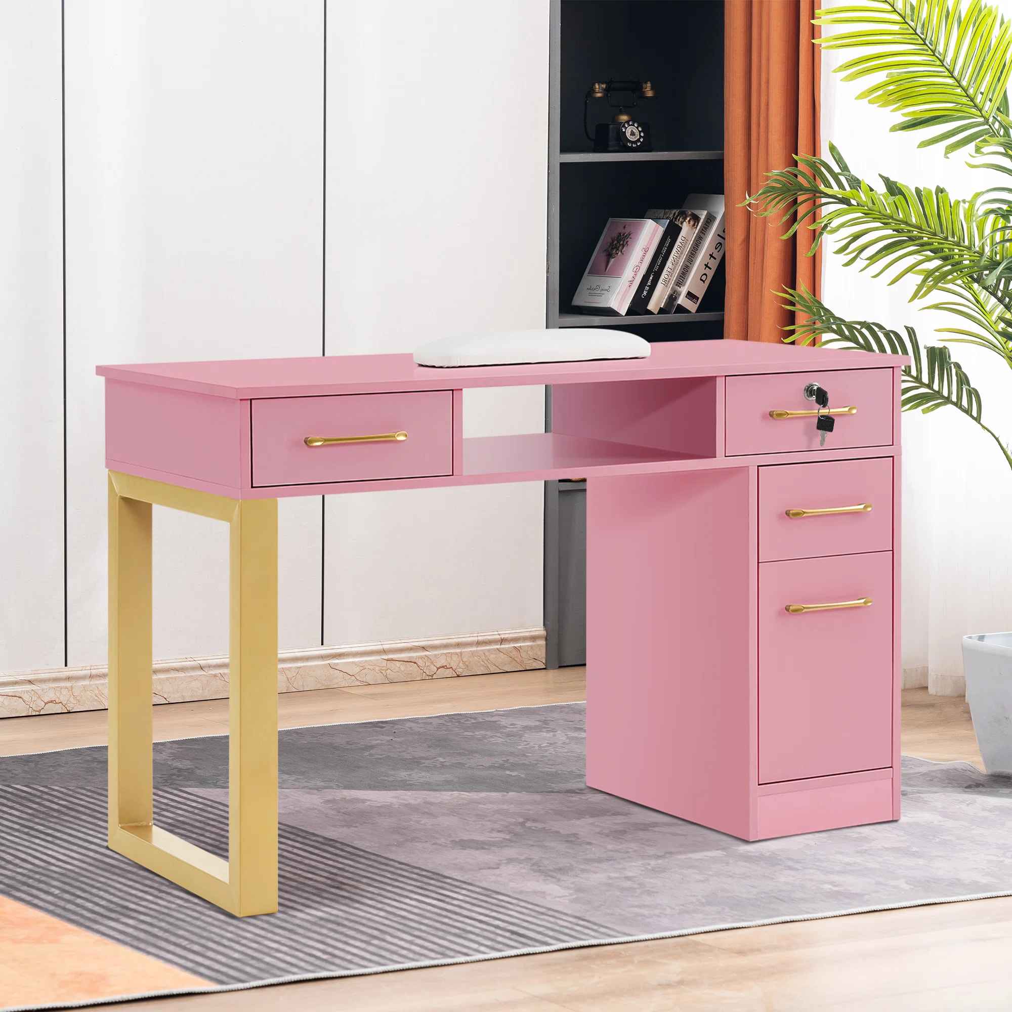 Sakaye Nail Desk with Locking Drawer and Cabinet thumbnail 2