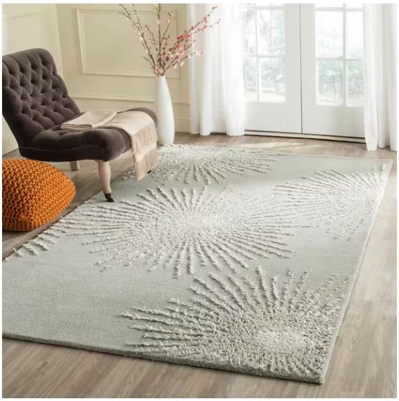 Soho GreyIvory Wool Floral Area Rug thumbnail 2
