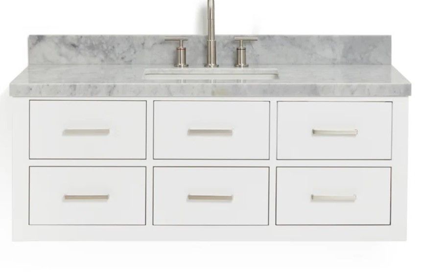 Single Bathroom Vanity with Carrara Marble Top thumbnail 2