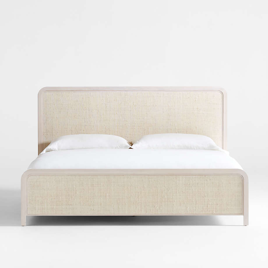 Rica White Wood and Grasscloth King Bed thumbnail 3