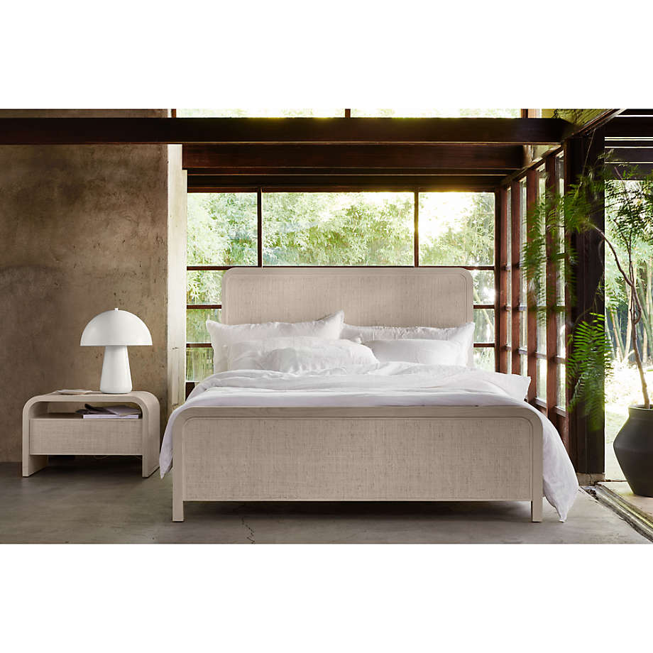 Rica White Wood and Grasscloth King Bed thumbnail 4