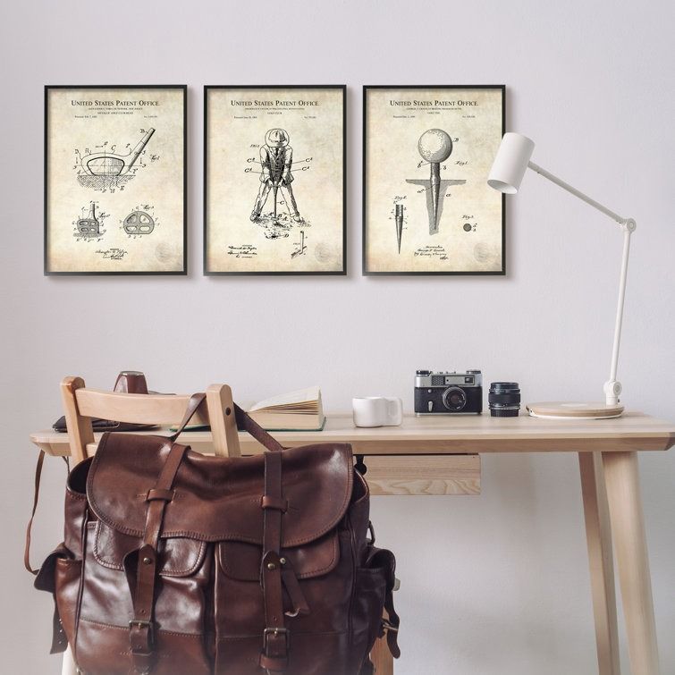 Golf Sport Vintage Patent Club Head And Tee Diagram On Canvas 3 Piece thumbnail 2