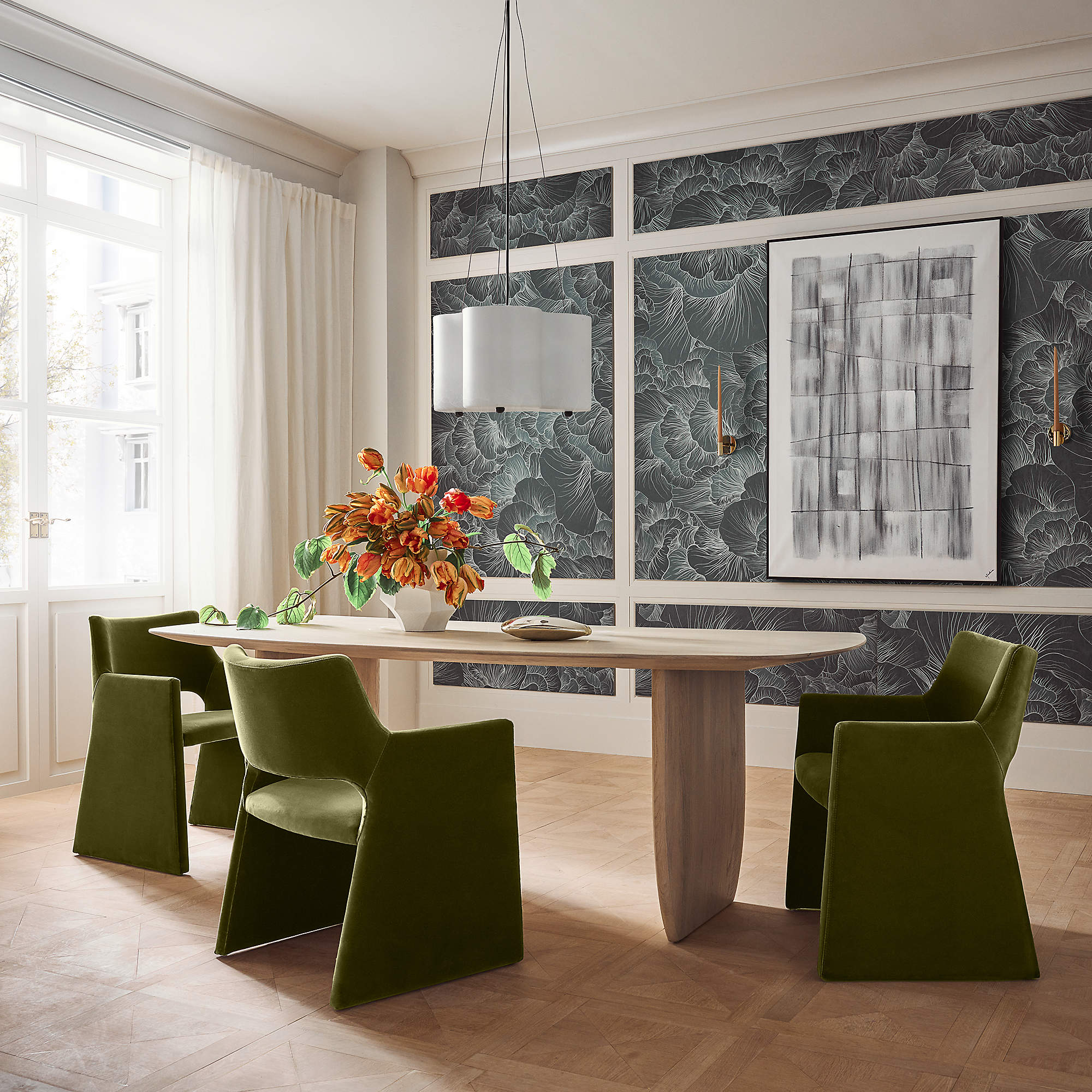 Foley Olive Green Velvet Dining Armchair thumbnail 2