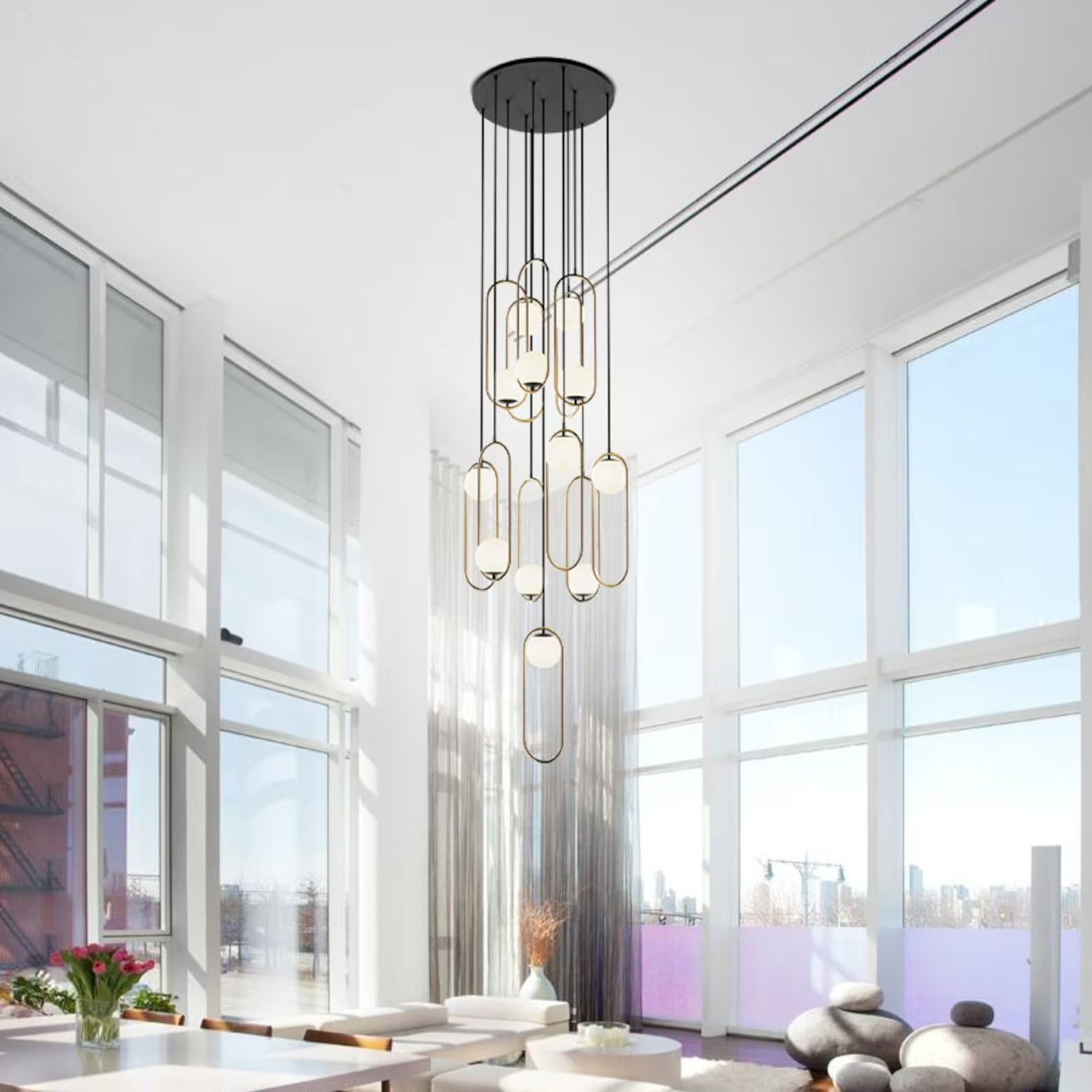 Modern Globe Chandelier Staircase Lighting Tall Long thumbnail 3