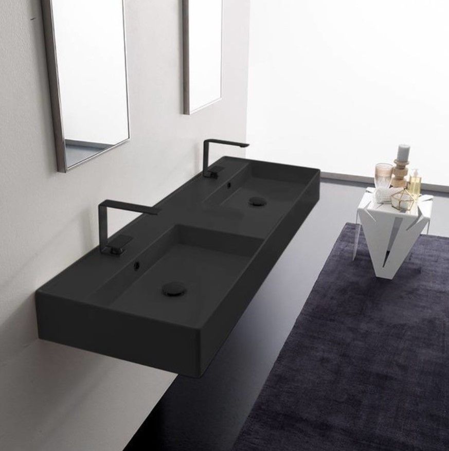 Double Matte Black Ceramic Wall Mounted or Vessel Sink thumbnail 2