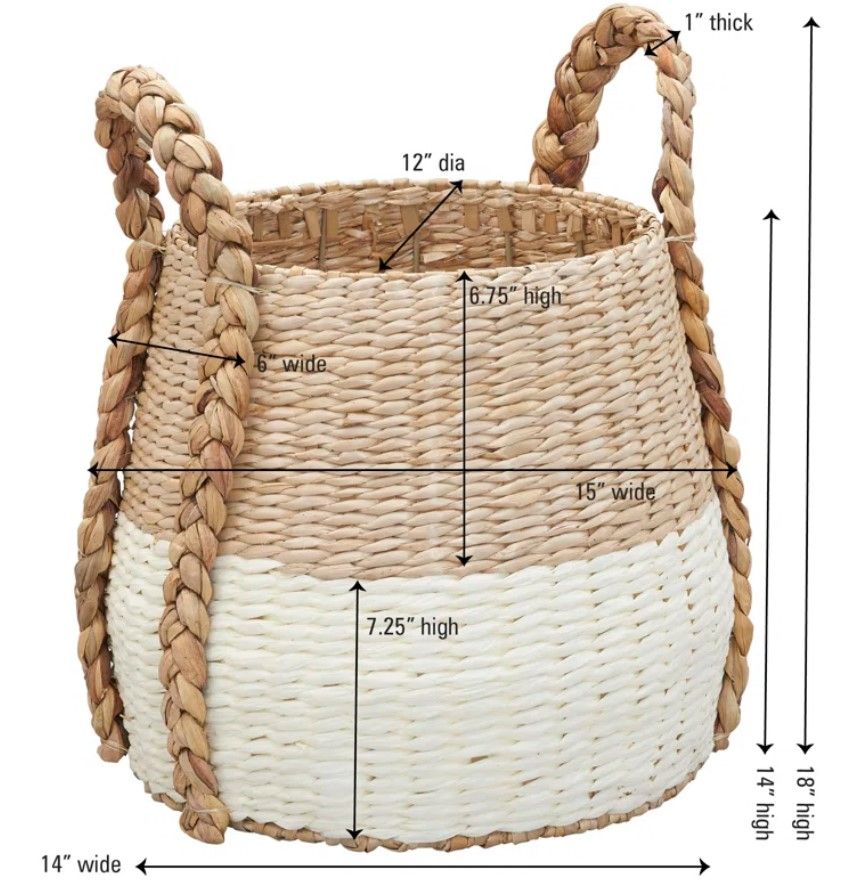 Cattail and Paper Terra Basket Two Tone Wicker Basket with Handles thumbnail 4