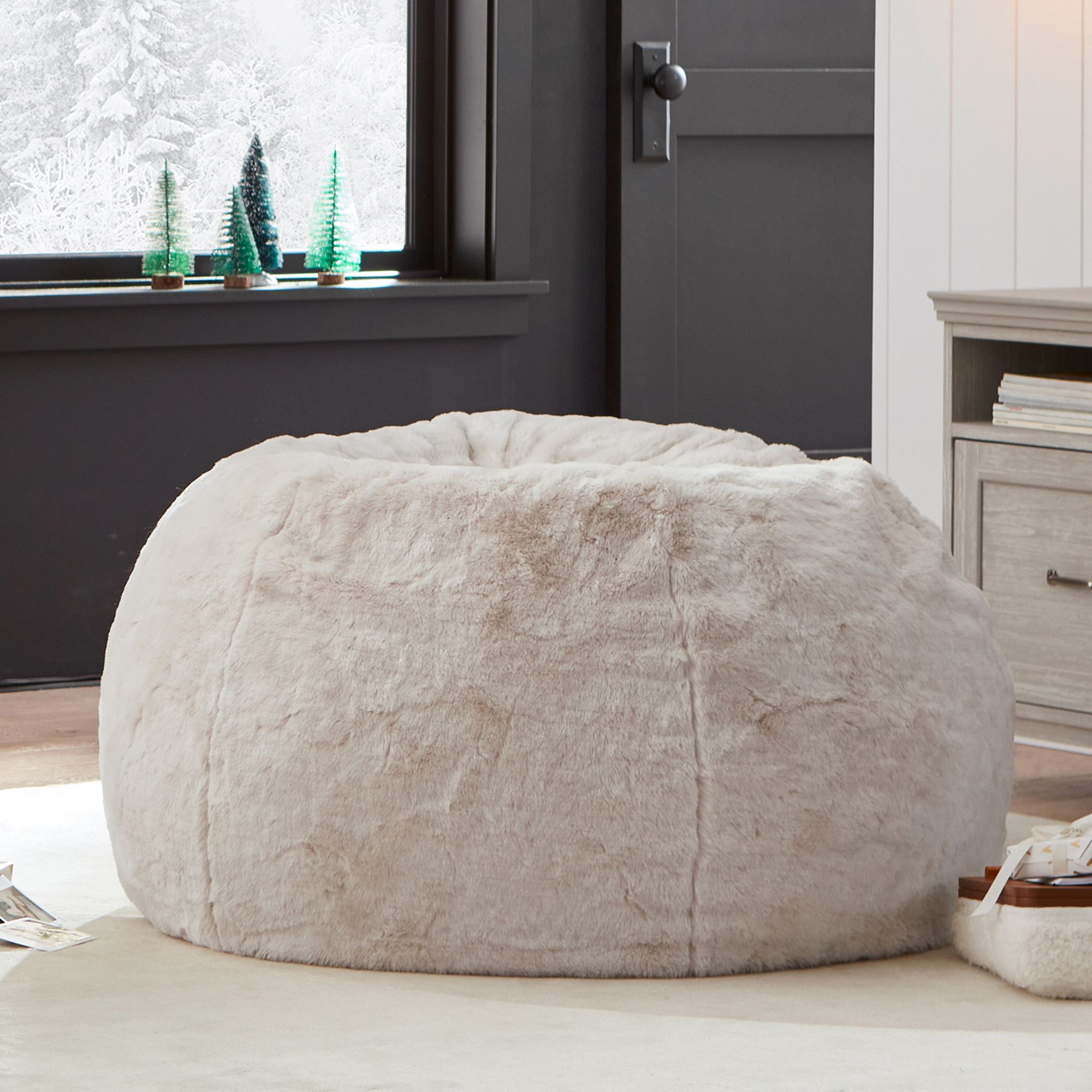 Ivory Polar Bear Faux Fur Bean Bag Chair Slipcover Only thumbnail 2