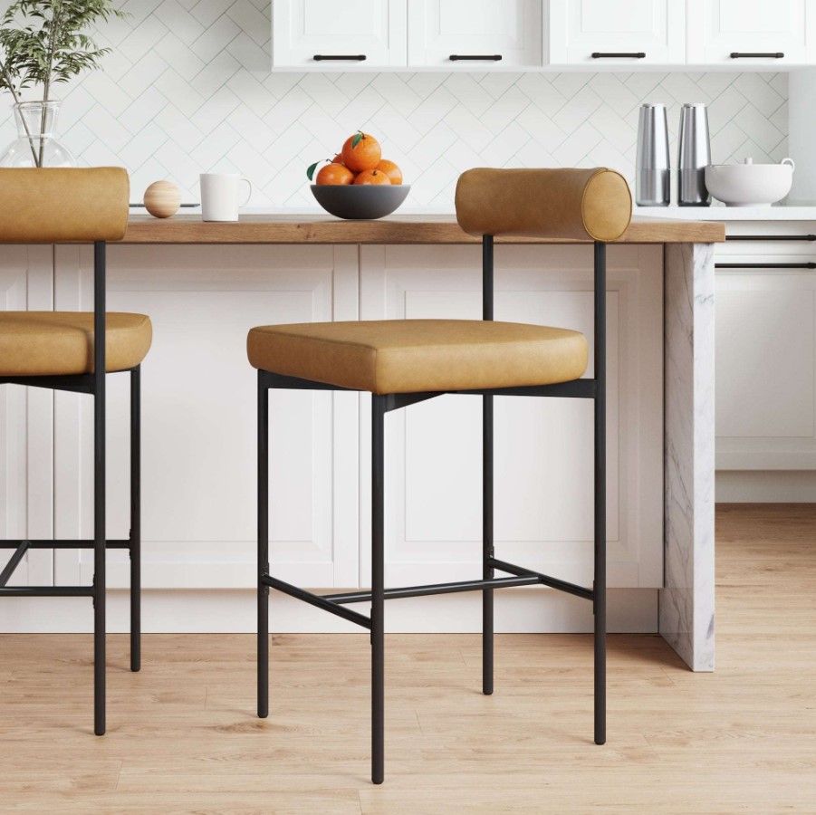 Metal Upholstered Counter Height Bar Stool Brown thumbnail 2
