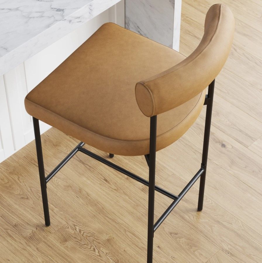 Metal Upholstered Counter Height Bar Stool Brown thumbnail 3
