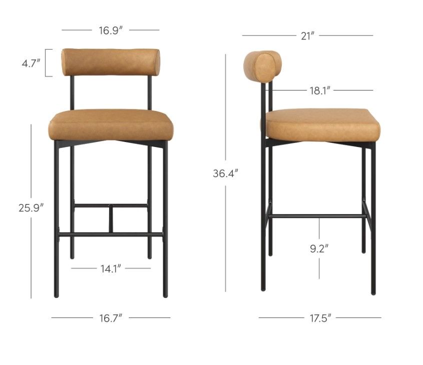 Metal Upholstered Counter Height Bar Stool Brown thumbnail 4