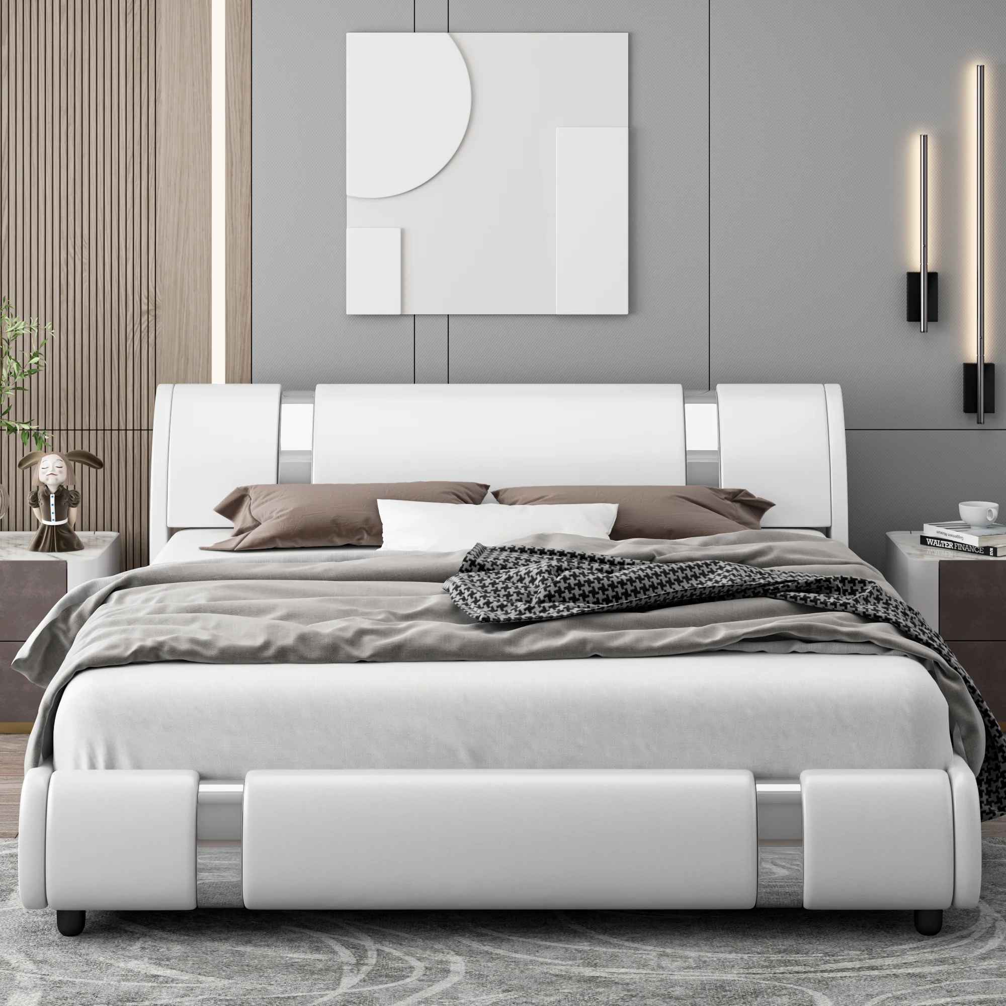 Conshohocken Low Profile Modern Leather Upholstered Platform Bed-King thumbnail 2