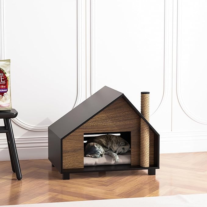 Wooden Cat House Outdoor Indoor thumbnail 2