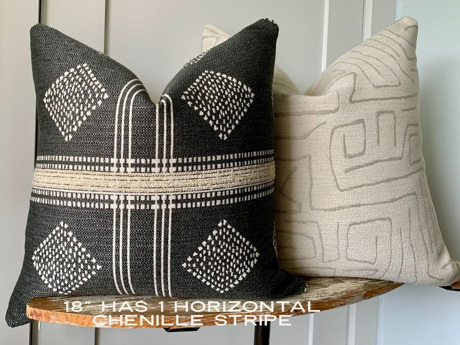 Indoor outdoor Pillow Cover Double Sided Charcoal Gray Black Natural Pillow-22"x22" thumbnail 2