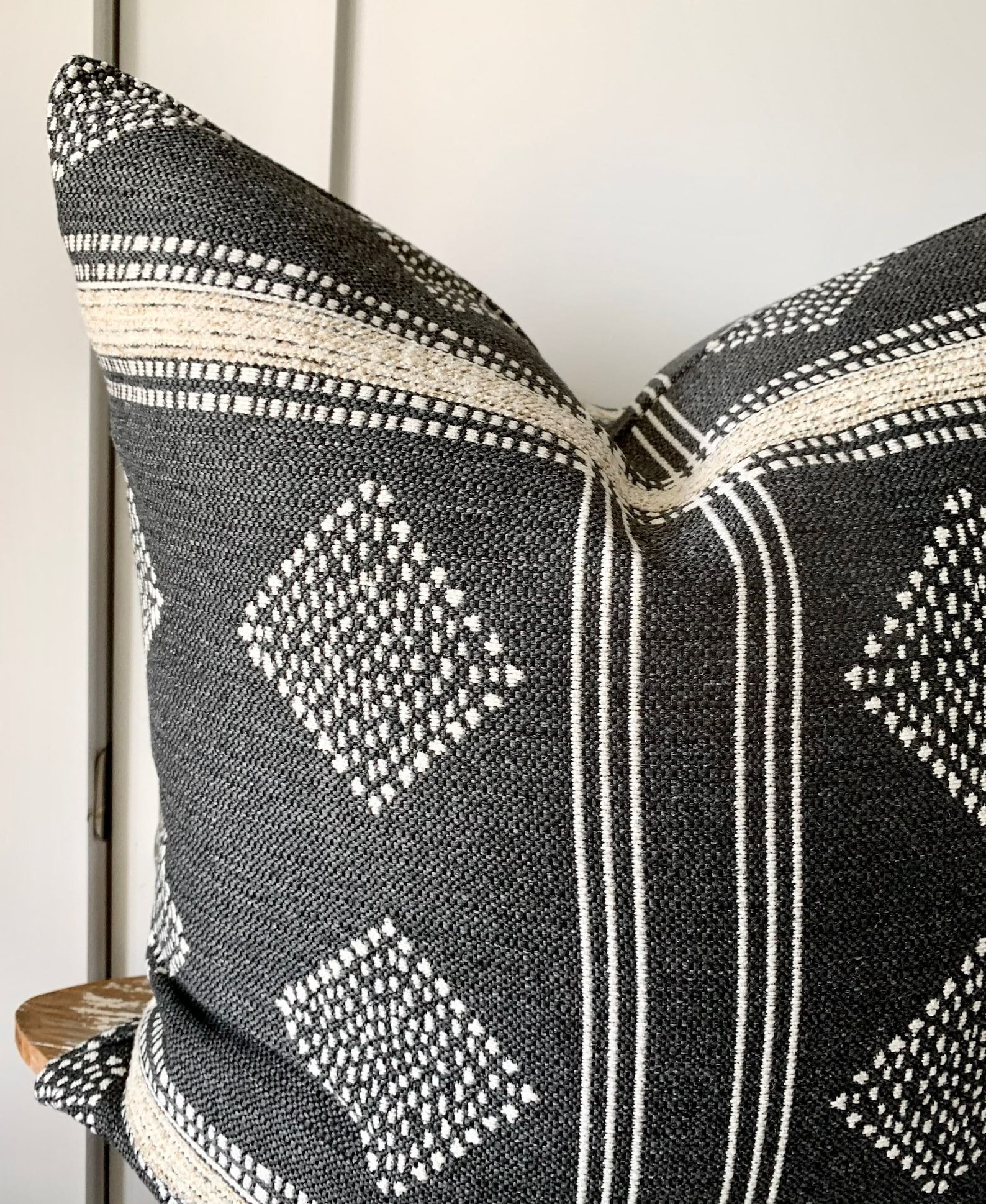 Indoor outdoor Pillow Cover Double Sided Charcoal Gray Black Natural Pillow-22"x22" thumbnail 3