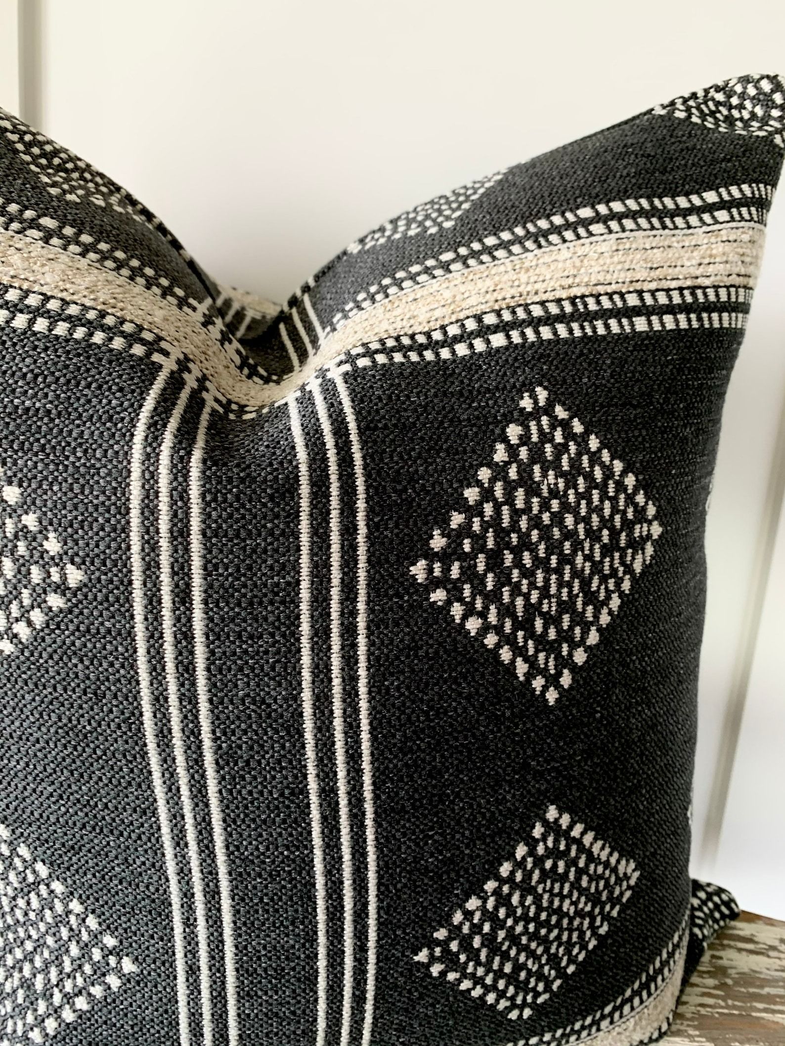 Indoor outdoor Pillow Cover Double Sided Charcoal Gray Black Natural Pillow-22"x22" thumbnail 5