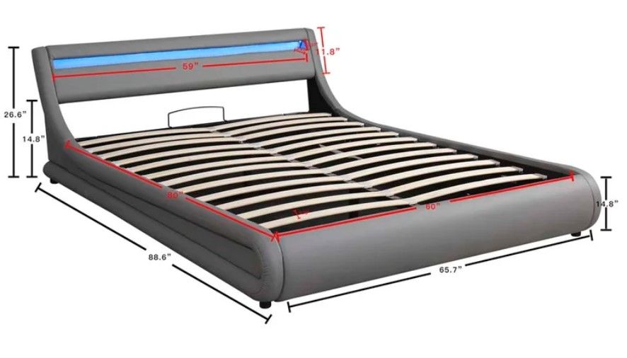 Tevaris Vegan Leather Metal Sleigh Storage Bed thumbnail 3