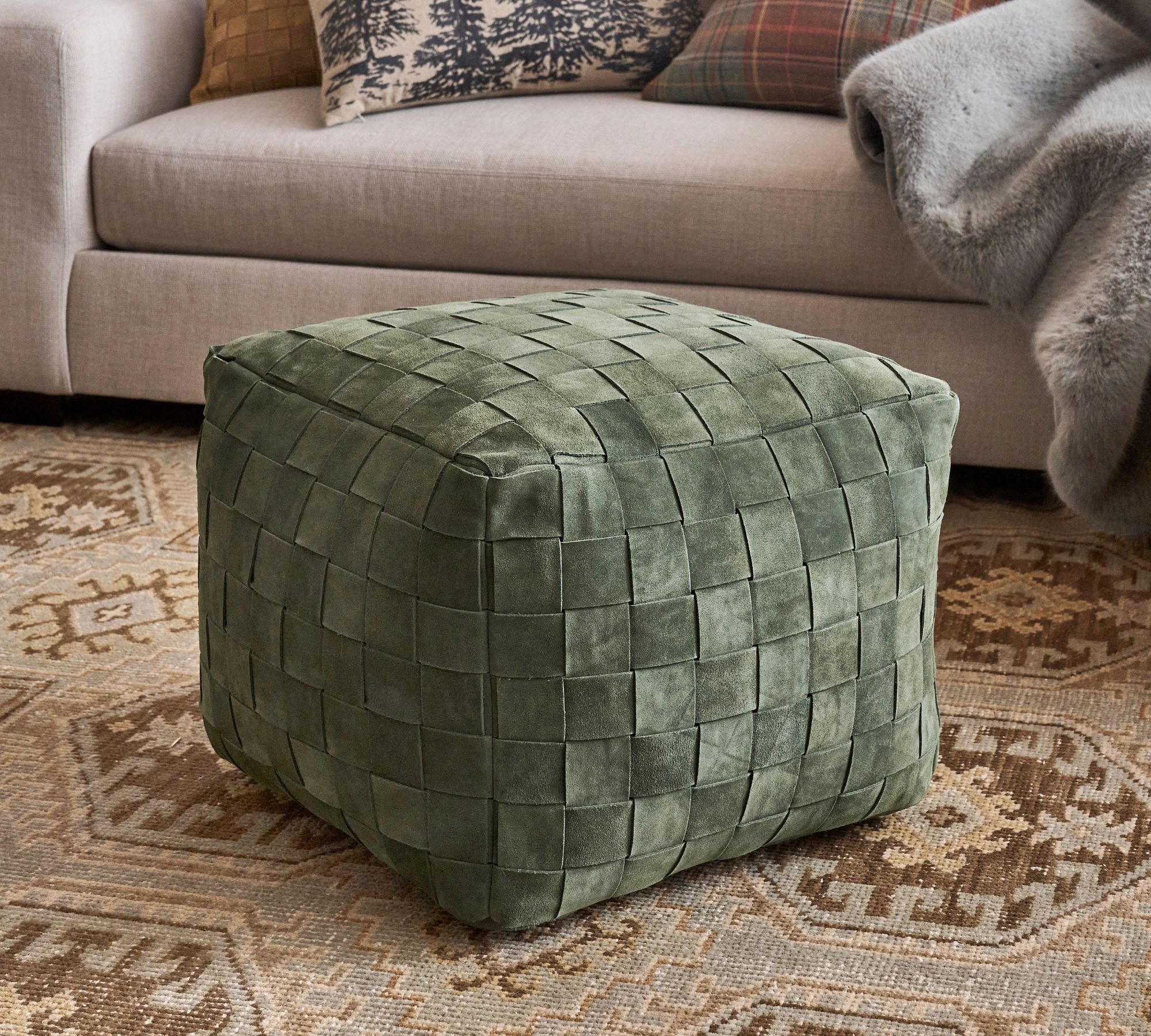 Suede Basketweave Pouf thumbnail 2