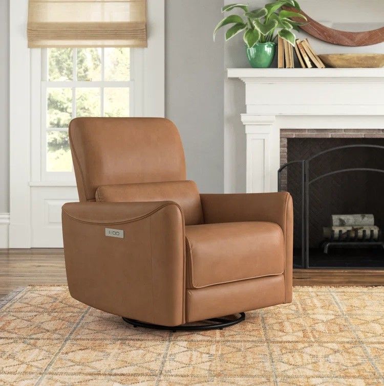 Santo Top Grain Genuine Leather Swivel Power Recliner thumbnail 2