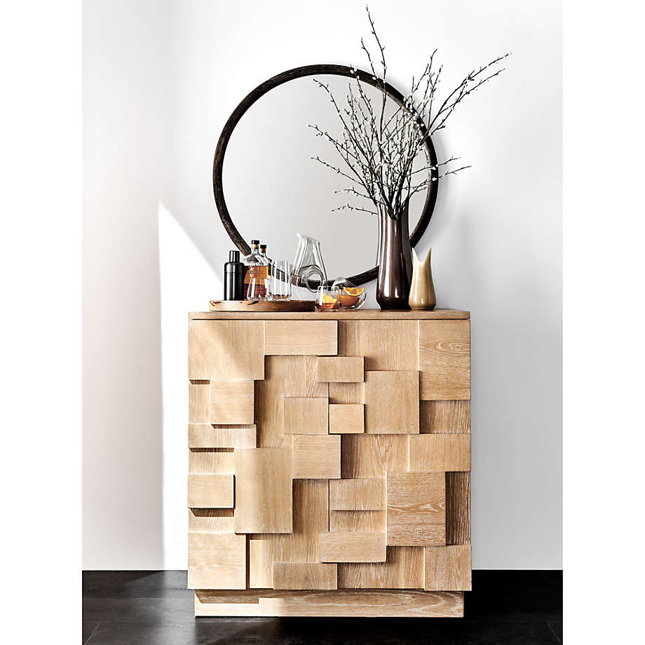 Ezra Natural Rye Wood Bar Cabinet with Shelves thumbnail 2