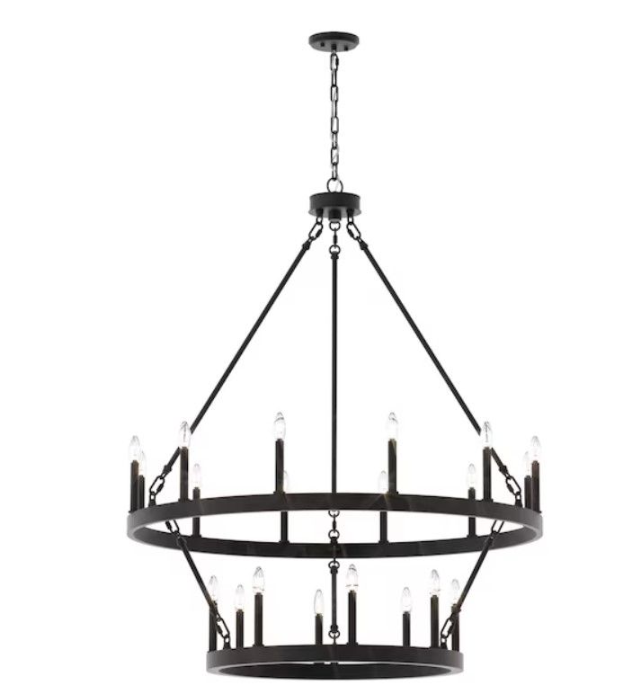 ACROMA Agen 20 Light Matte Black Farmhouse Dry rated Chandelier thumbnail 2