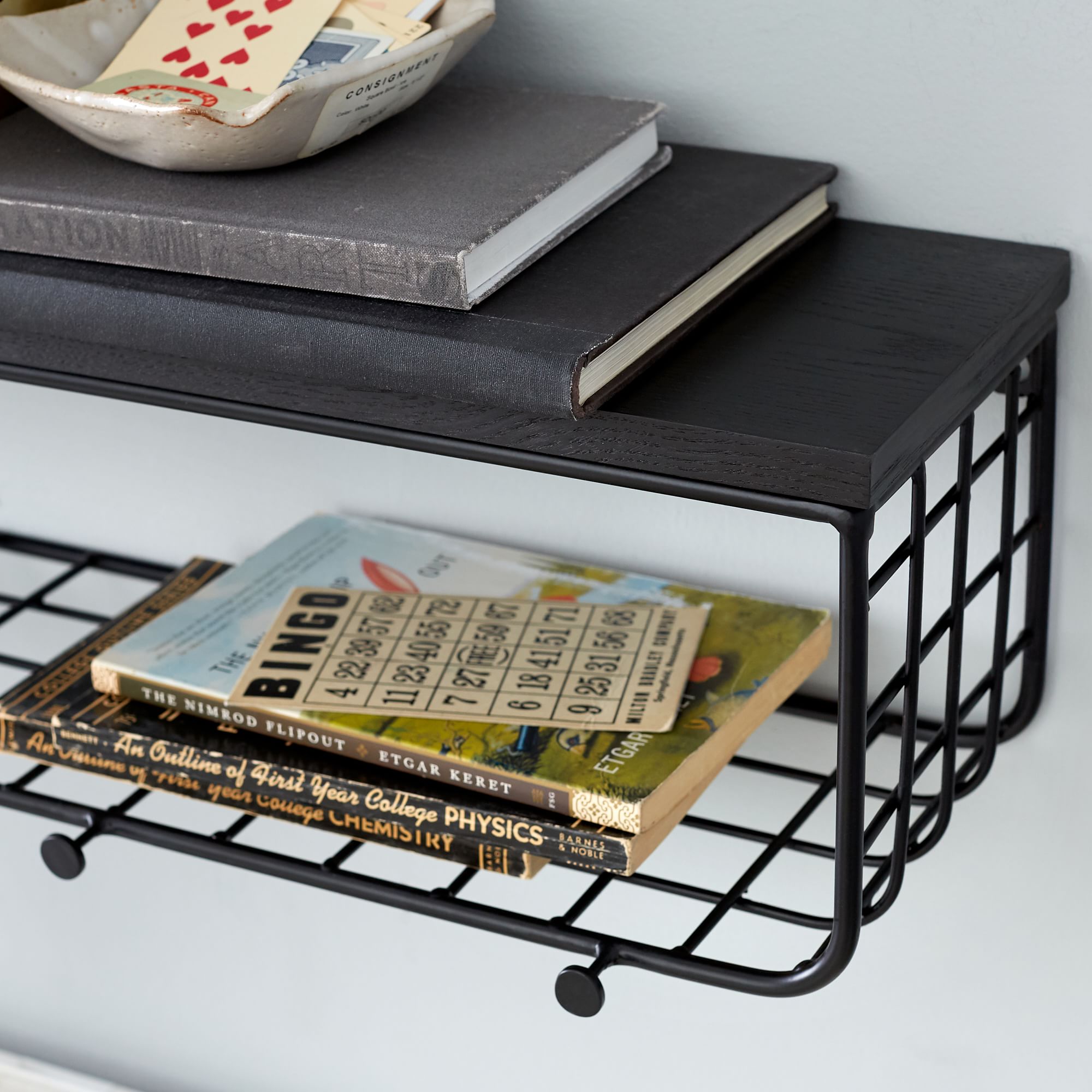Metal Grid Shelf with Hooks thumbnail 2