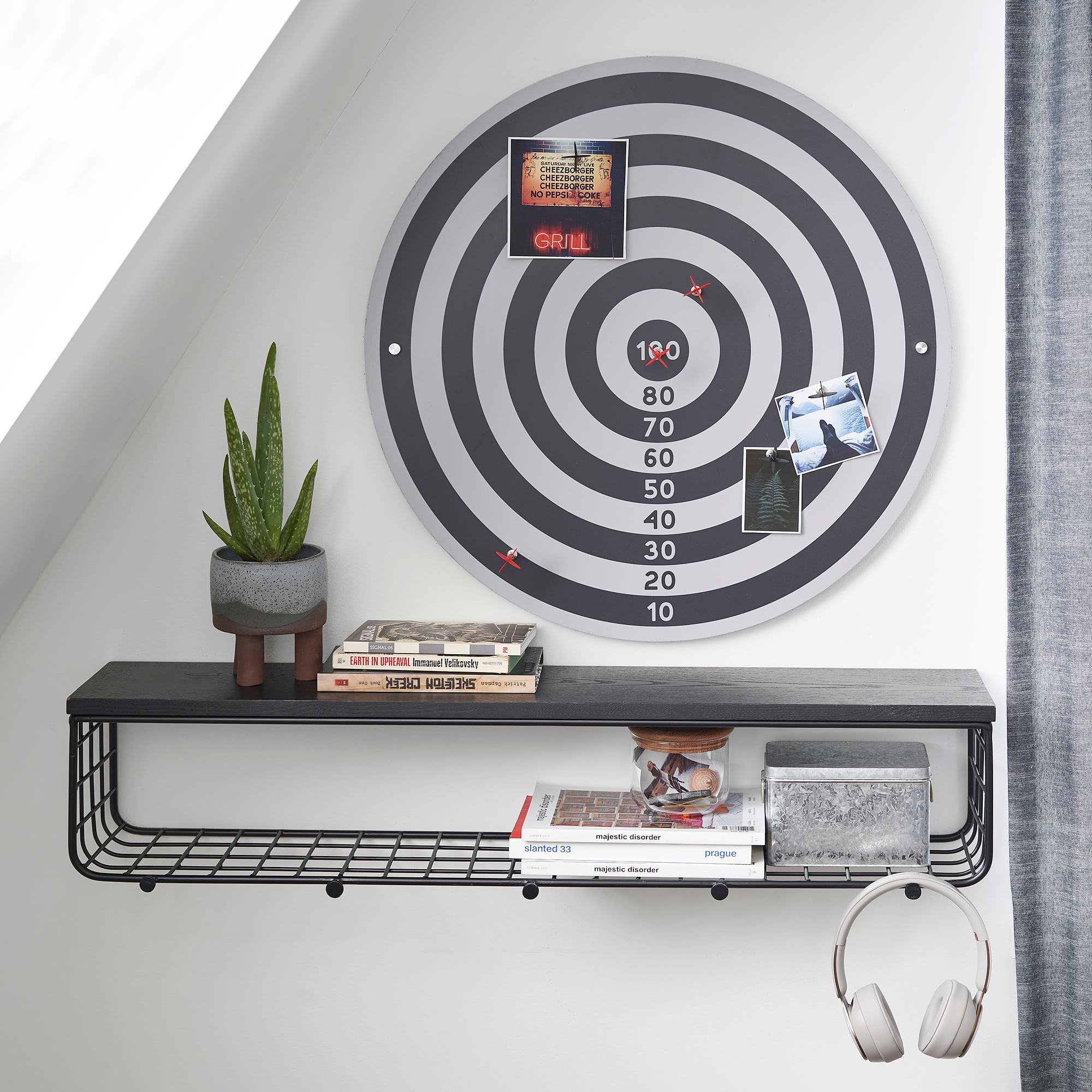 Metal Grid Shelf with Hooks thumbnail 3